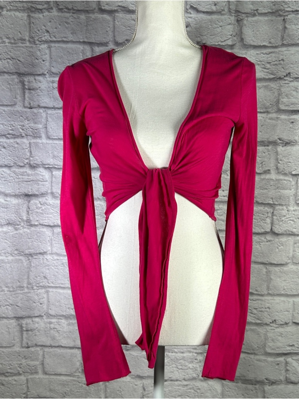 Moda‎ International in Hot Fuchsia Tie-Front  Crop Top - (White is SOLD) - Picture 5 of 9